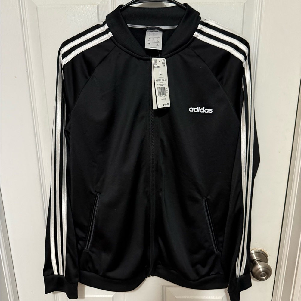 ADIDAS Boys 3 Stripe Tricot Track Jacket Full Zip Black NWT Size L